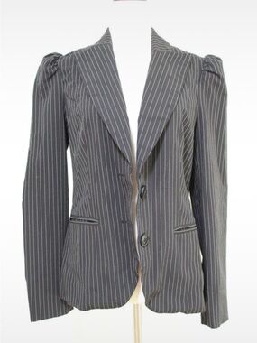 Black Pinstripe Notch-Lapel Women's Blazer